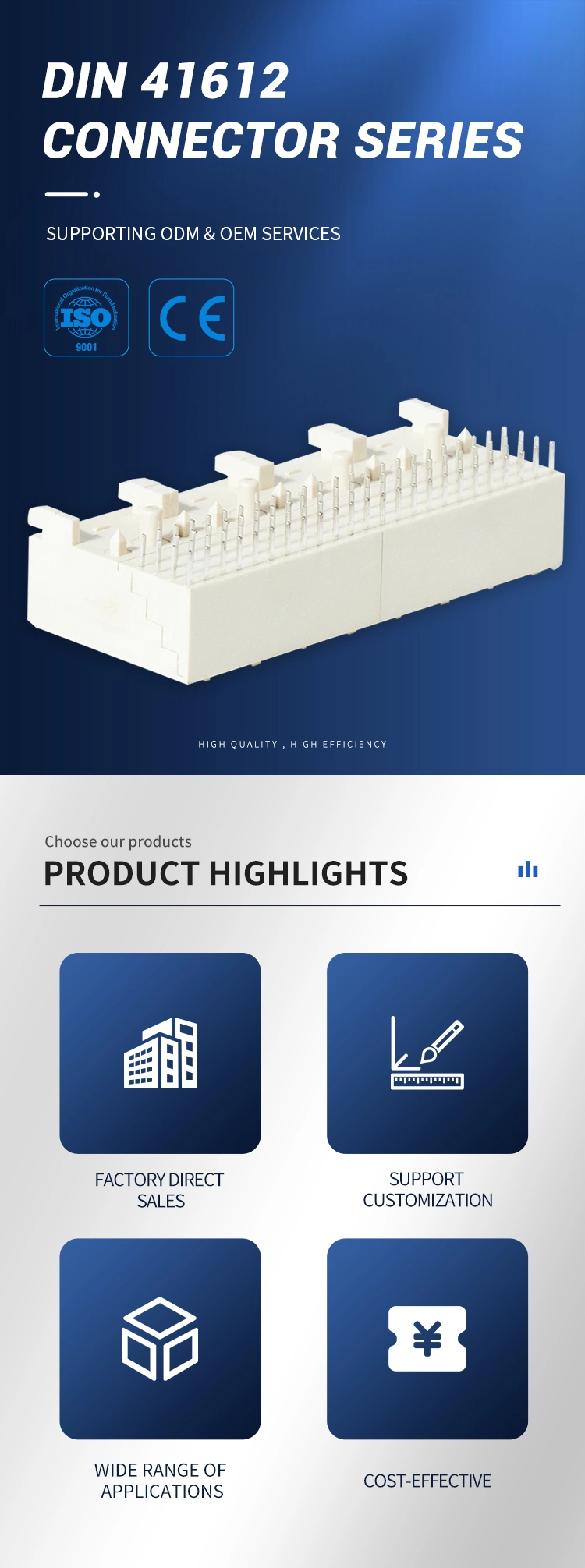 2023 Current Main Connector Application Solutions Industry Jiln DIN 41612 Connector 5.08 Large 2.54 Crimping Type Product