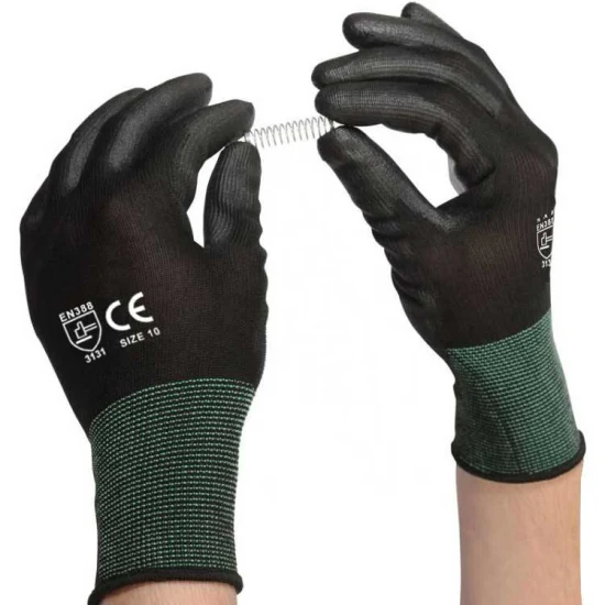 CE En388 нейлоновые черные защитные перчатки из полиуретана для садоводства и безопасности труда